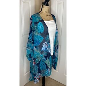 MUDD- Blue Tropical Kimono Cardigan size Large